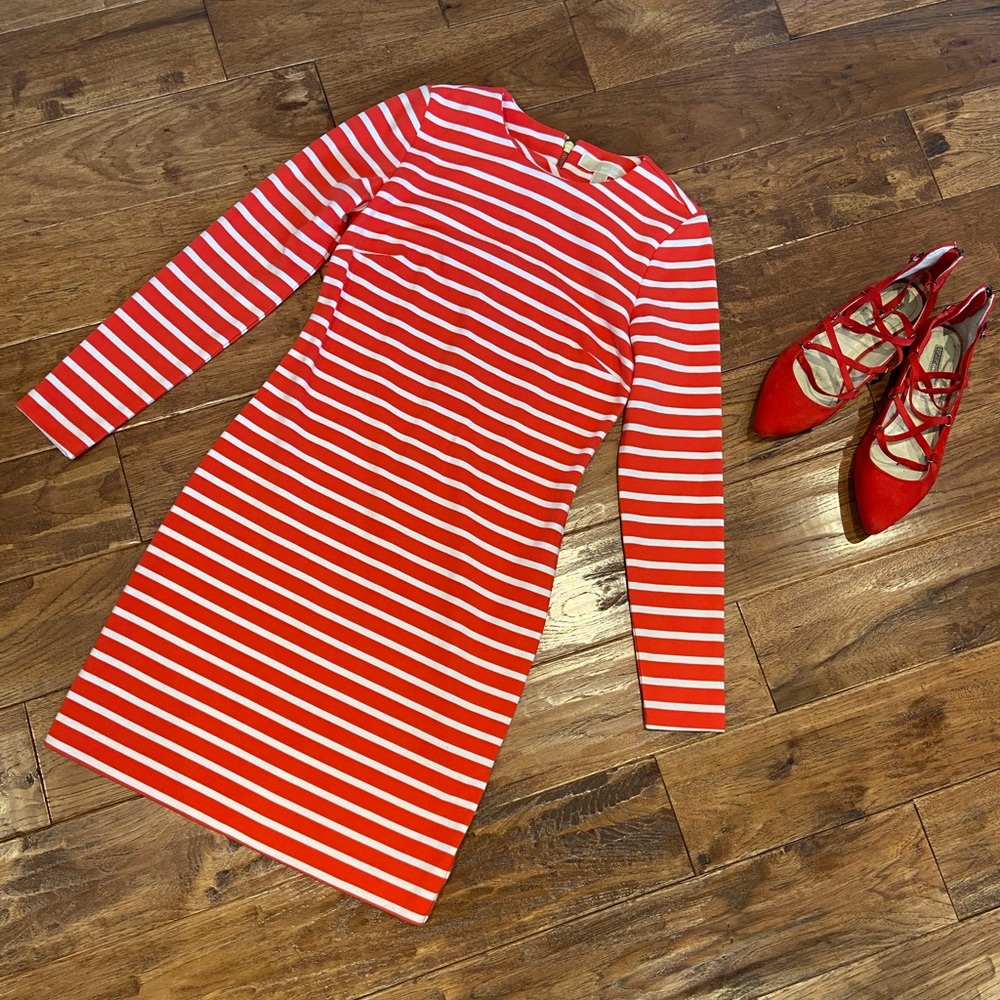 Michael Kors Red/White Striped Bodycon Dress, XS